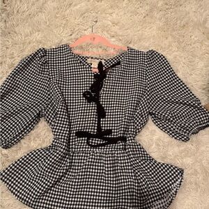 Monteau Checkered Puff Sleeve Blouse